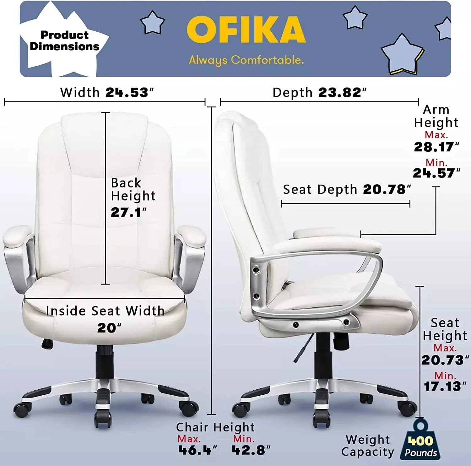 Waleaf Office Desk Chair,Big and Tall Managerial Executive Chair - Image 10