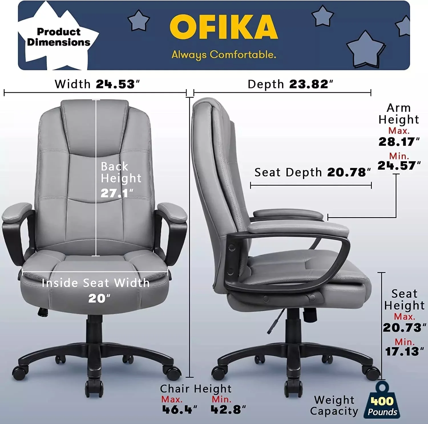 Waleaf Office Desk Chair,Big and Tall Managerial Executive Chair - Image 25