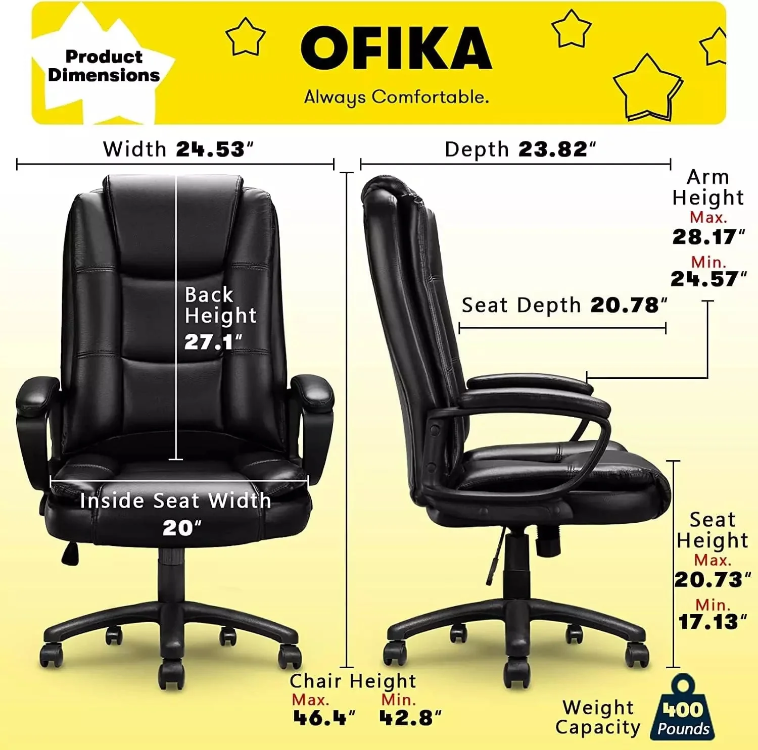 Waleaf Office Desk Chair,Big and Tall Managerial Executive Chair - Image 6