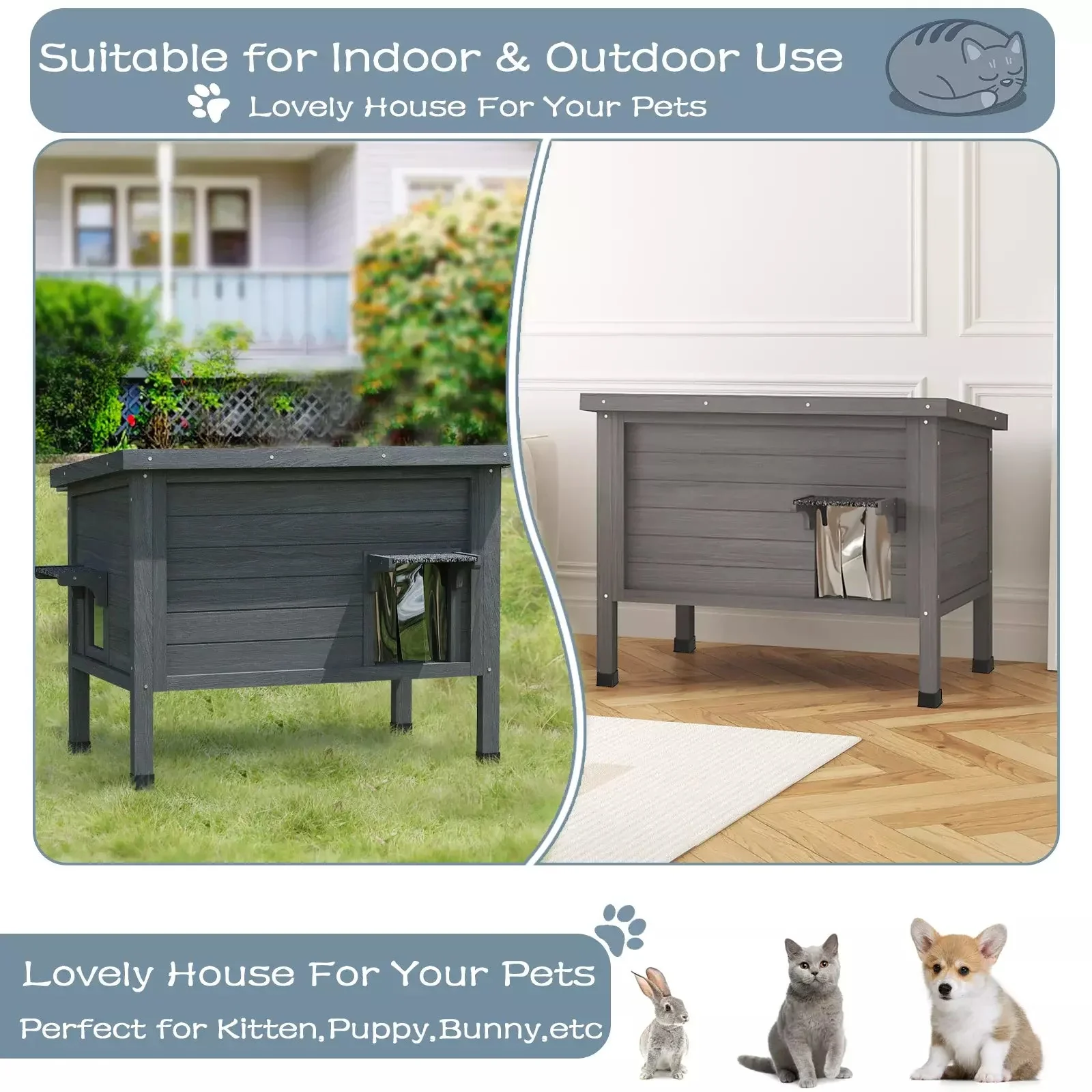 Waleaf Outdoor Cat House Weatherproof with TWO Escape Doors, Feral Cat Shelter for Outdoor Cats, Insulated All-Round Foam - Image 2