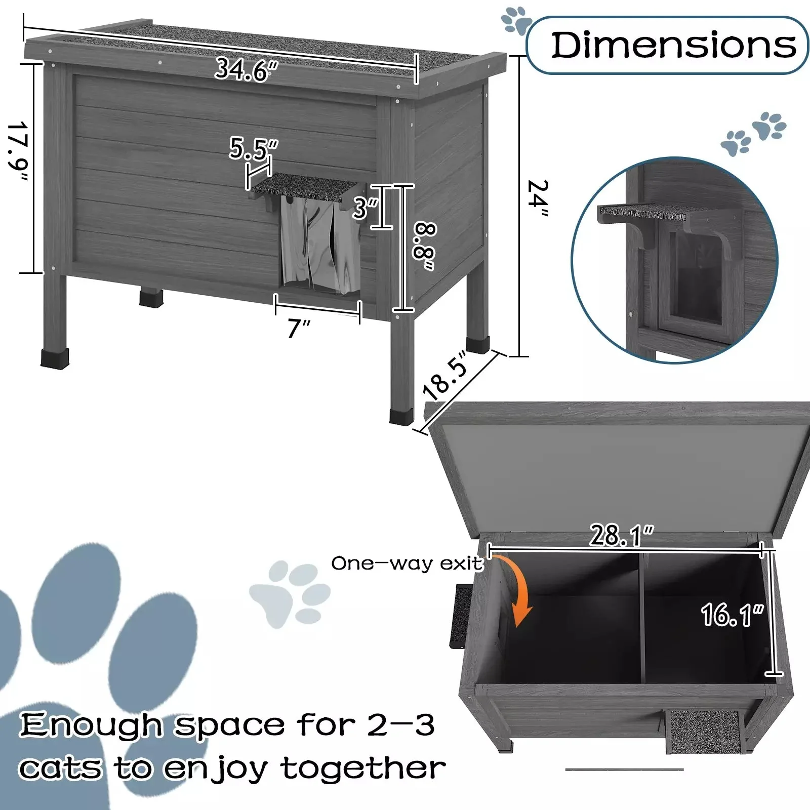 Waleaf Outdoor Cat House Weatherproof with TWO Escape Doors, Feral Cat Shelter for Outdoor Cats, Insulated All-Round Foam - Image 3