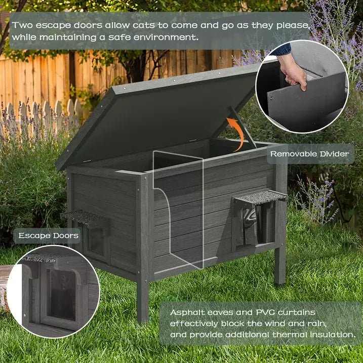 Waleaf Outdoor Cat House Weatherproof with TWO Escape Doors, Feral Cat Shelter for Outdoor Cats, Insulated All-Round Foam - Image 5