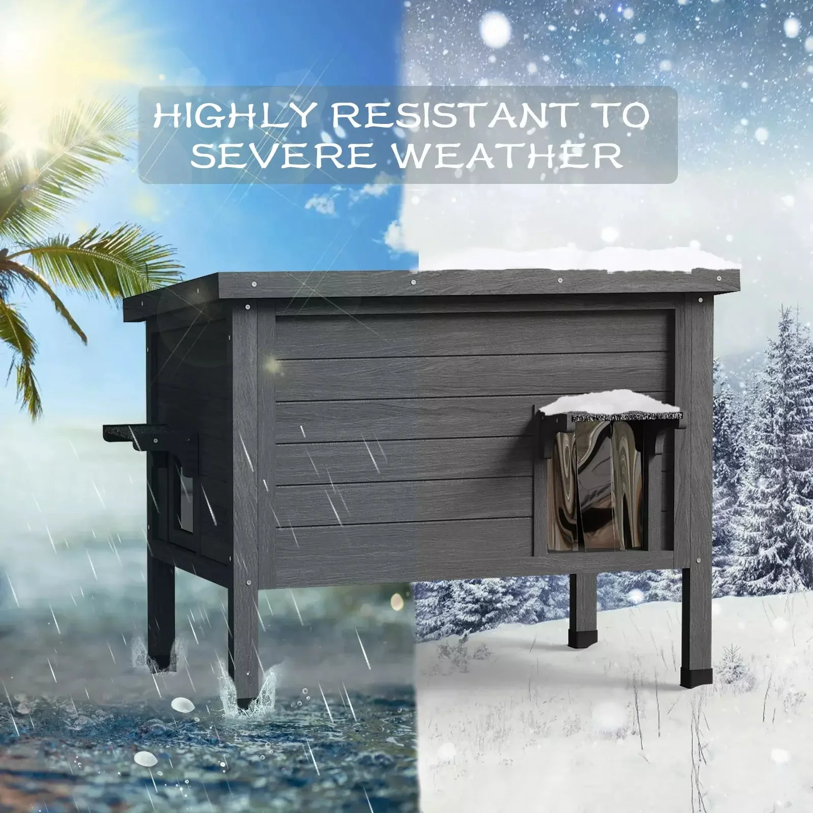 Waleaf Outdoor Cat House Weatherproof with TWO Escape Doors, Feral Cat Shelter for Outdoor Cats, Insulated All-Round Foam - Image 6