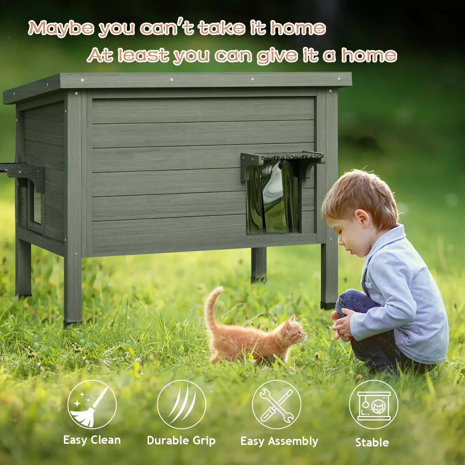 Waleaf Outdoor Cat House Weatherproof with TWO Escape Doors, Feral Cat Shelter for Outdoor Cats, Insulated All-Round Foam - Image 8