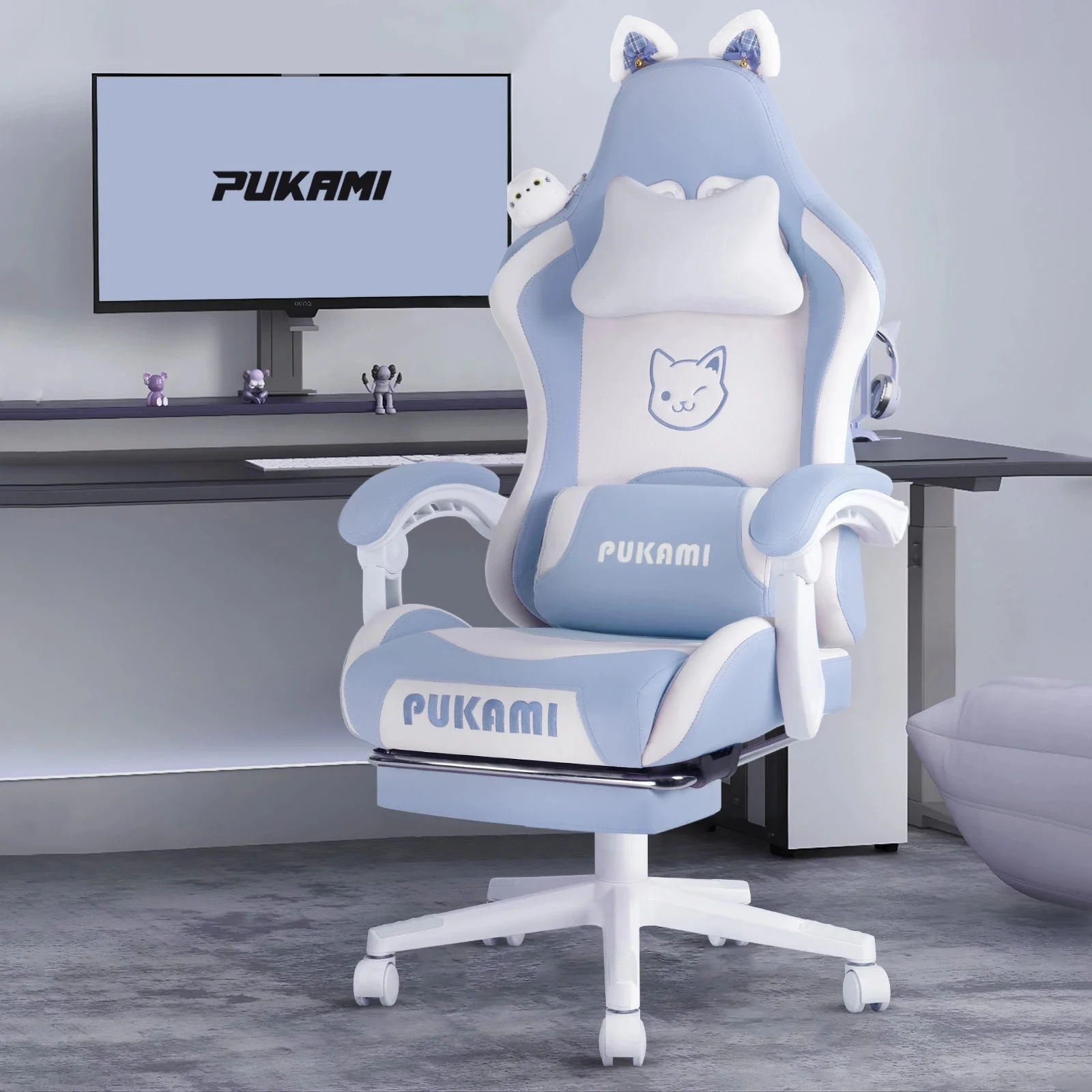 WALEAF Pink Gaming Chair,Ergonomic Computer Chair for adult with Cat Paw Lumbar Cushion and Cat Ears - Image 17