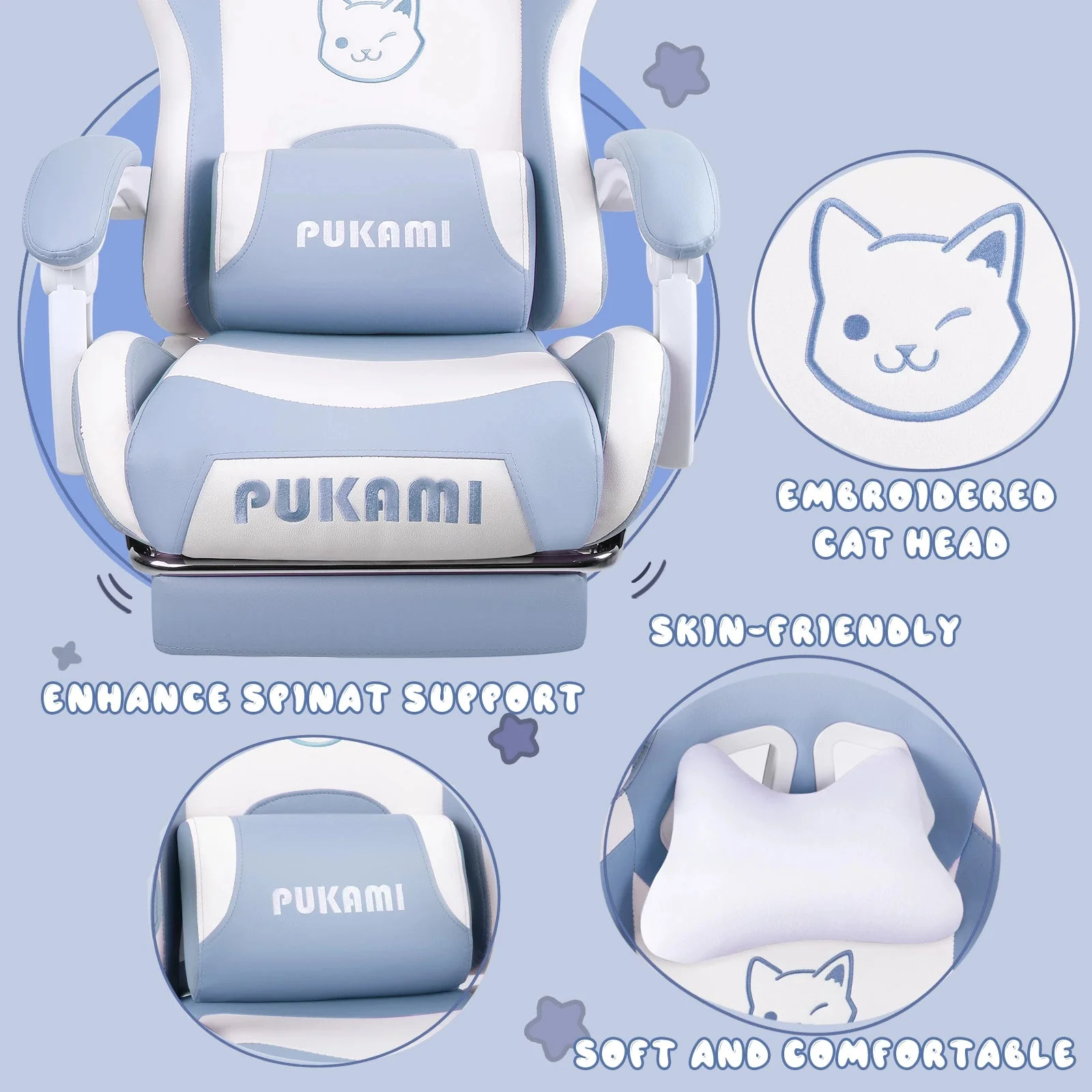 WALEAF Pink Gaming Chair,Ergonomic Computer Chair for adult with Cat Paw Lumbar Cushion and Cat Ears - Image 18