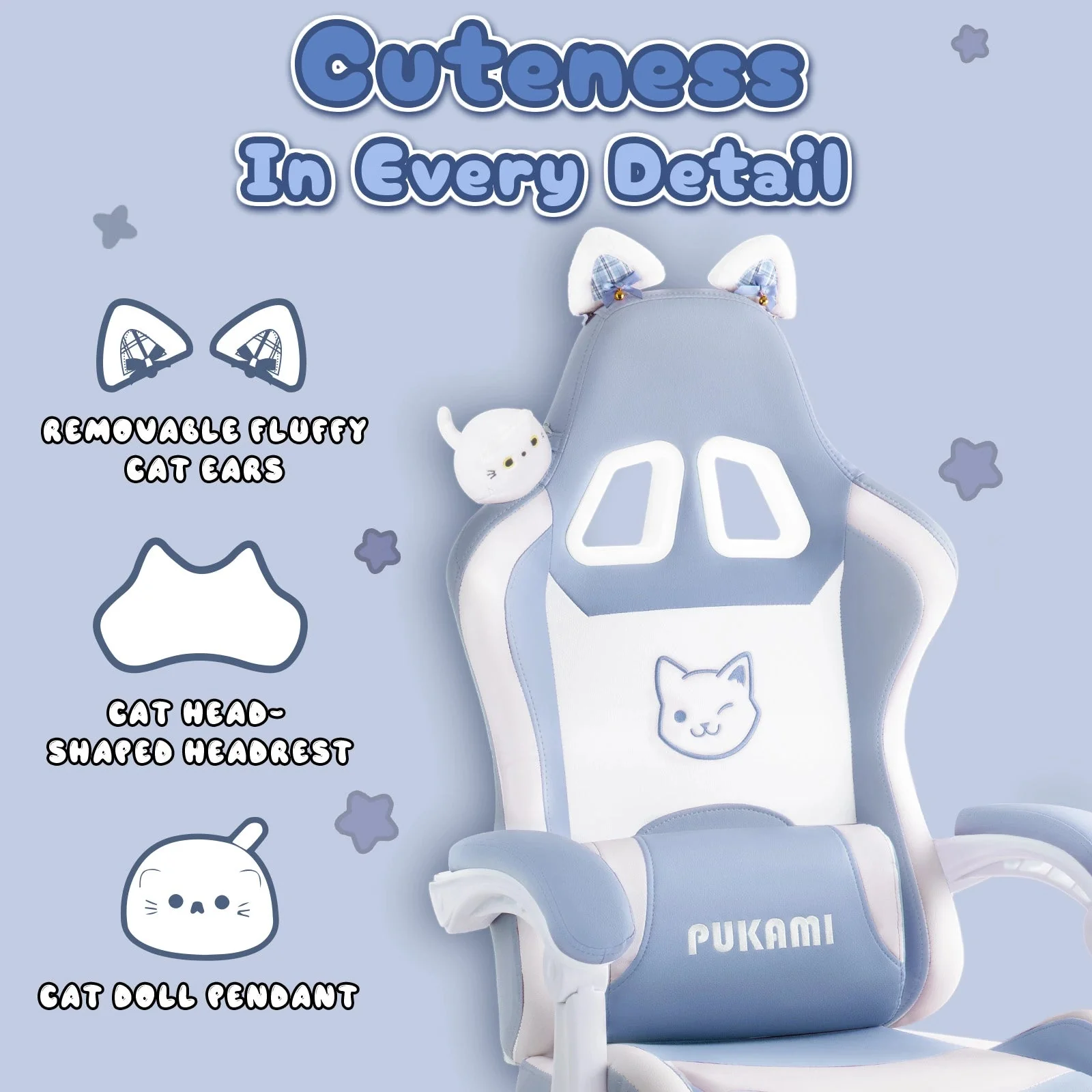 WALEAF Pink Gaming Chair,Ergonomic Computer Chair for adult with Cat Paw Lumbar Cushion and Cat Ears - Image 20