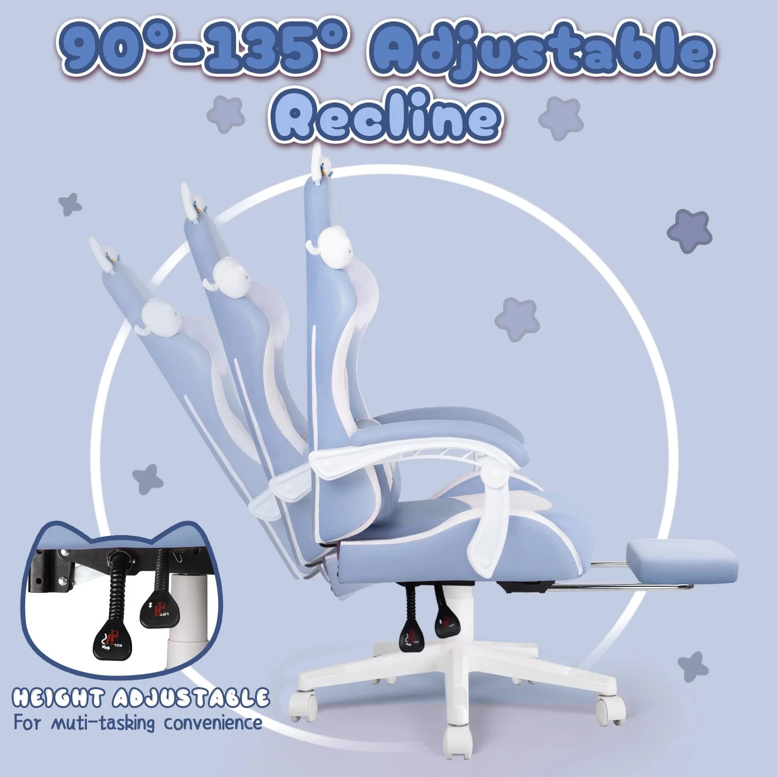 WALEAF Pink Gaming Chair,Ergonomic Computer Chair for adult with Cat Paw Lumbar Cushion and Cat Ears - Image 21