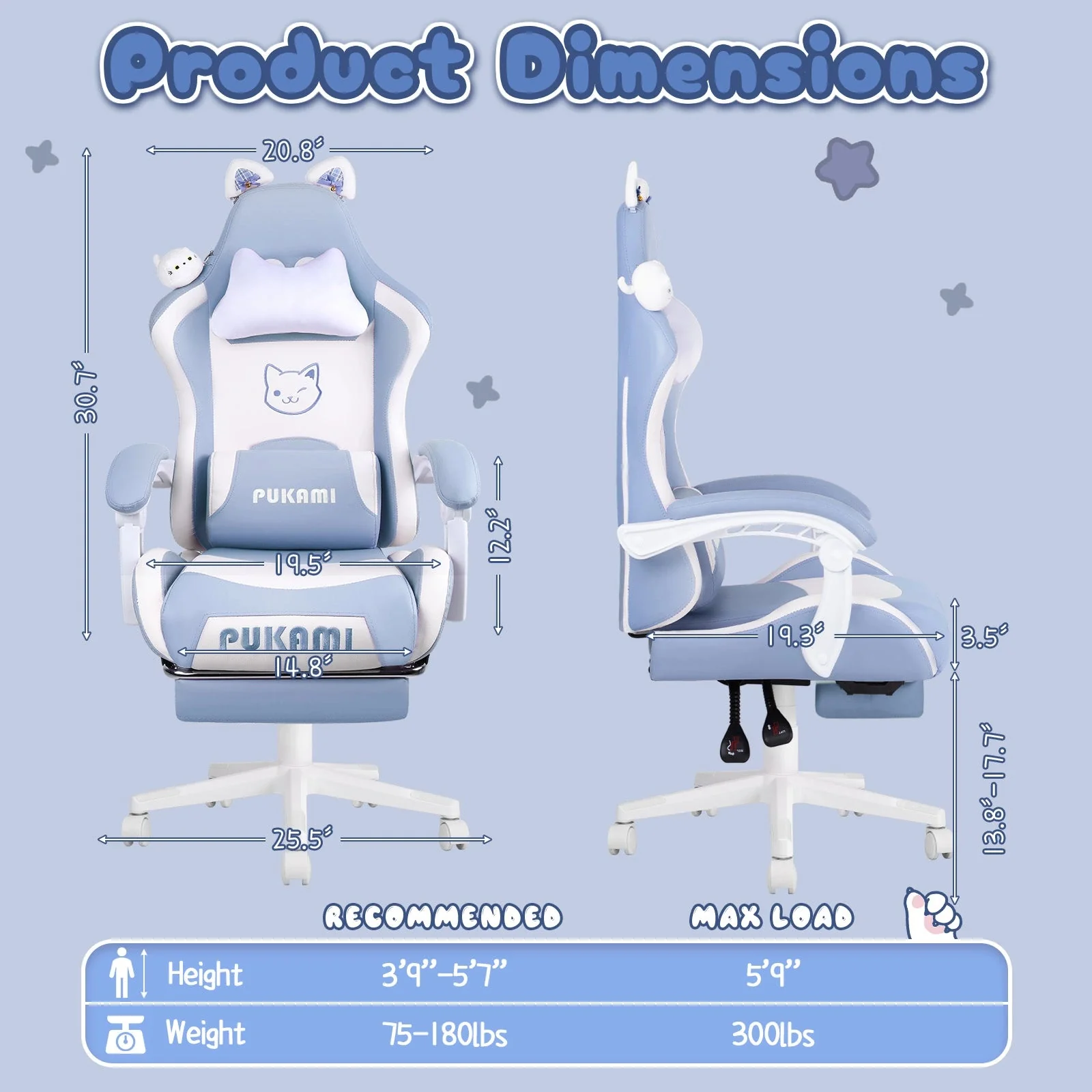 WALEAF Pink Gaming Chair,Ergonomic Computer Chair for adult with Cat Paw Lumbar Cushion and Cat Ears - Image 22