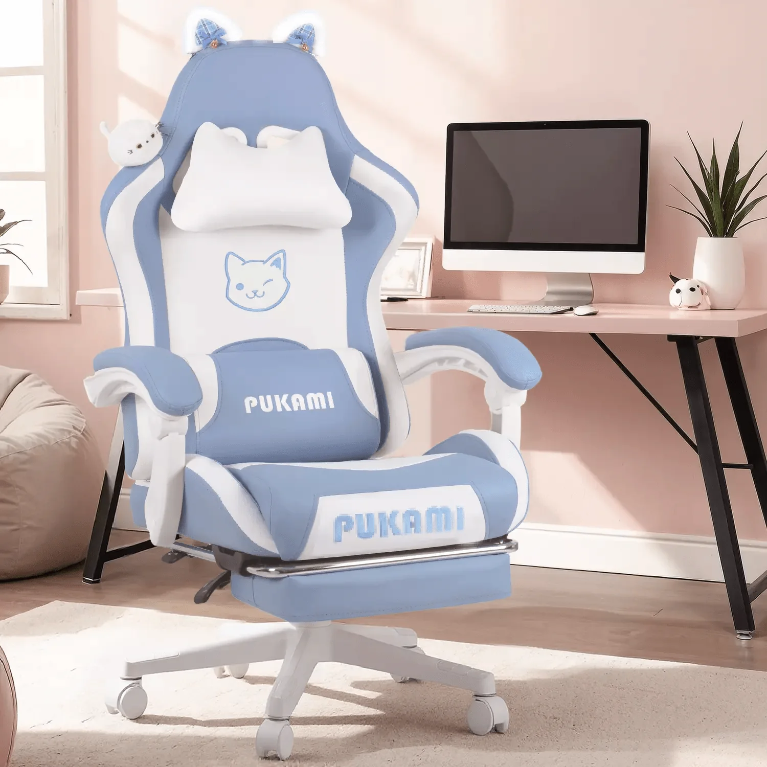 WALEAF Pink Gaming Chair,Ergonomic Computer Chair for adult with Cat Paw Lumbar Cushion and Cat Ears - Image 23