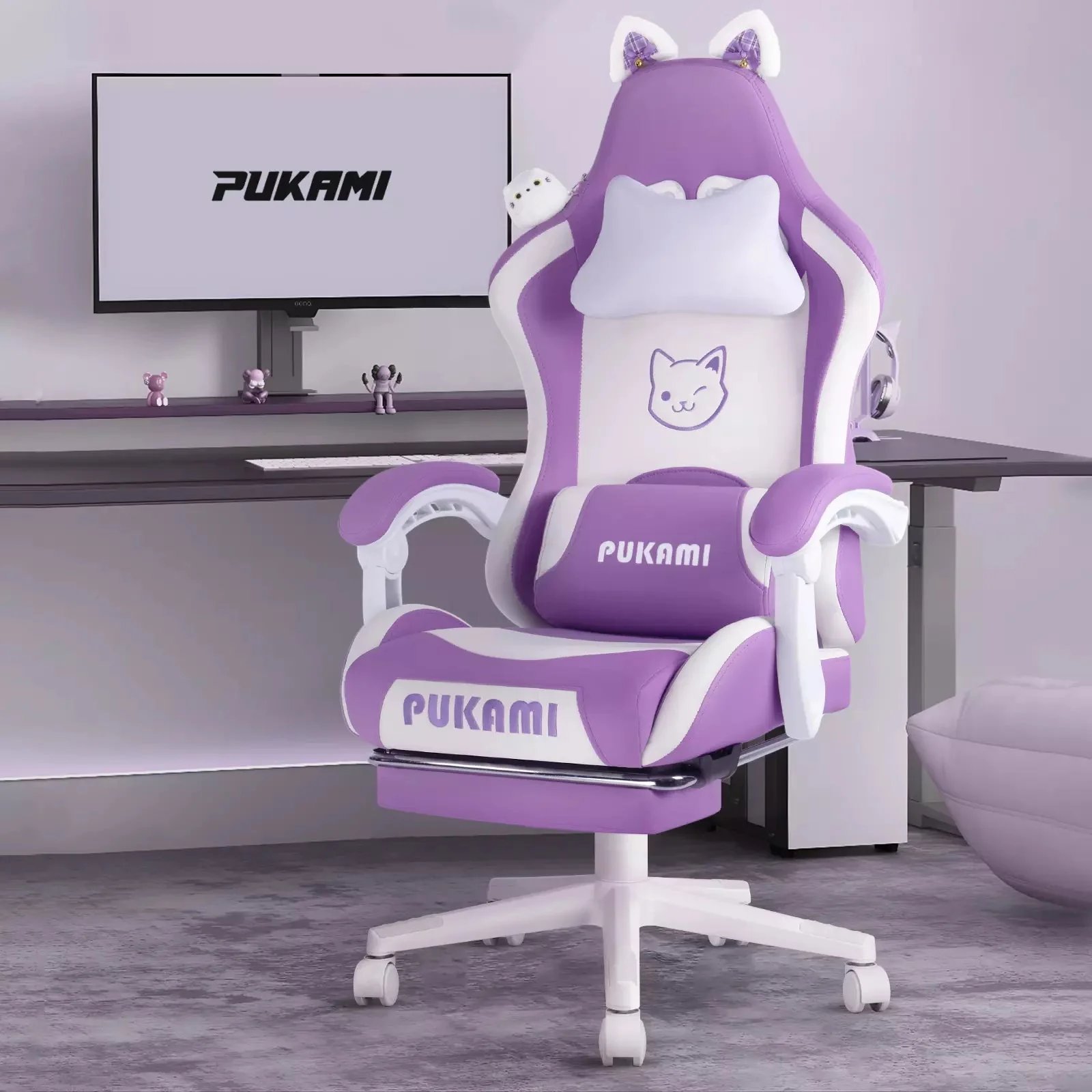 WALEAF Pink Gaming Chair,Ergonomic Computer Chair for adult with Cat Paw Lumbar Cushion and Cat Ears - Image 24