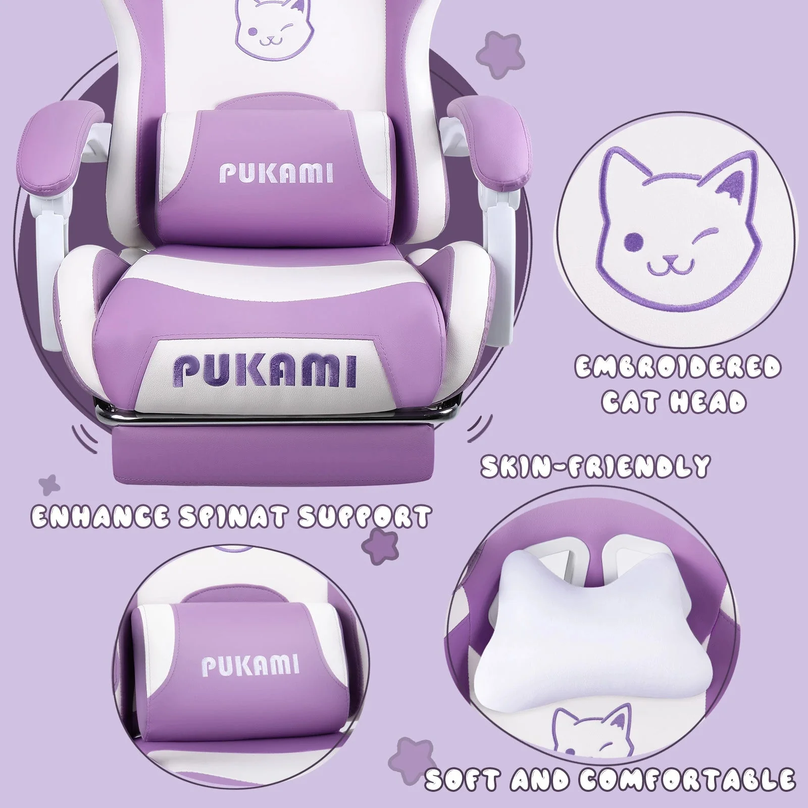 WALEAF Pink Gaming Chair,Ergonomic Computer Chair for adult with Cat Paw Lumbar Cushion and Cat Ears - Image 25