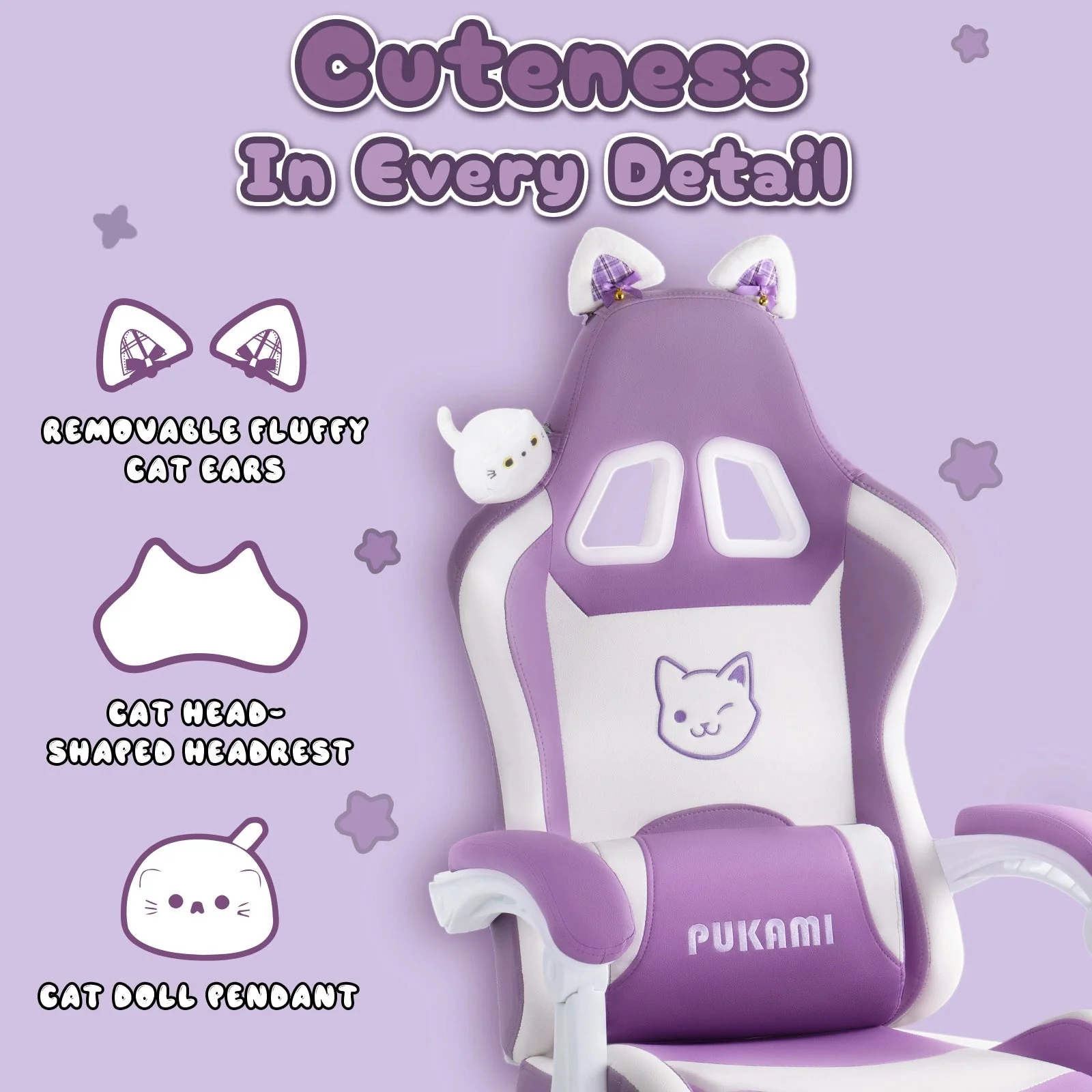 WALEAF Pink Gaming Chair,Ergonomic Computer Chair for adult with Cat Paw Lumbar Cushion and Cat Ears - Image 27