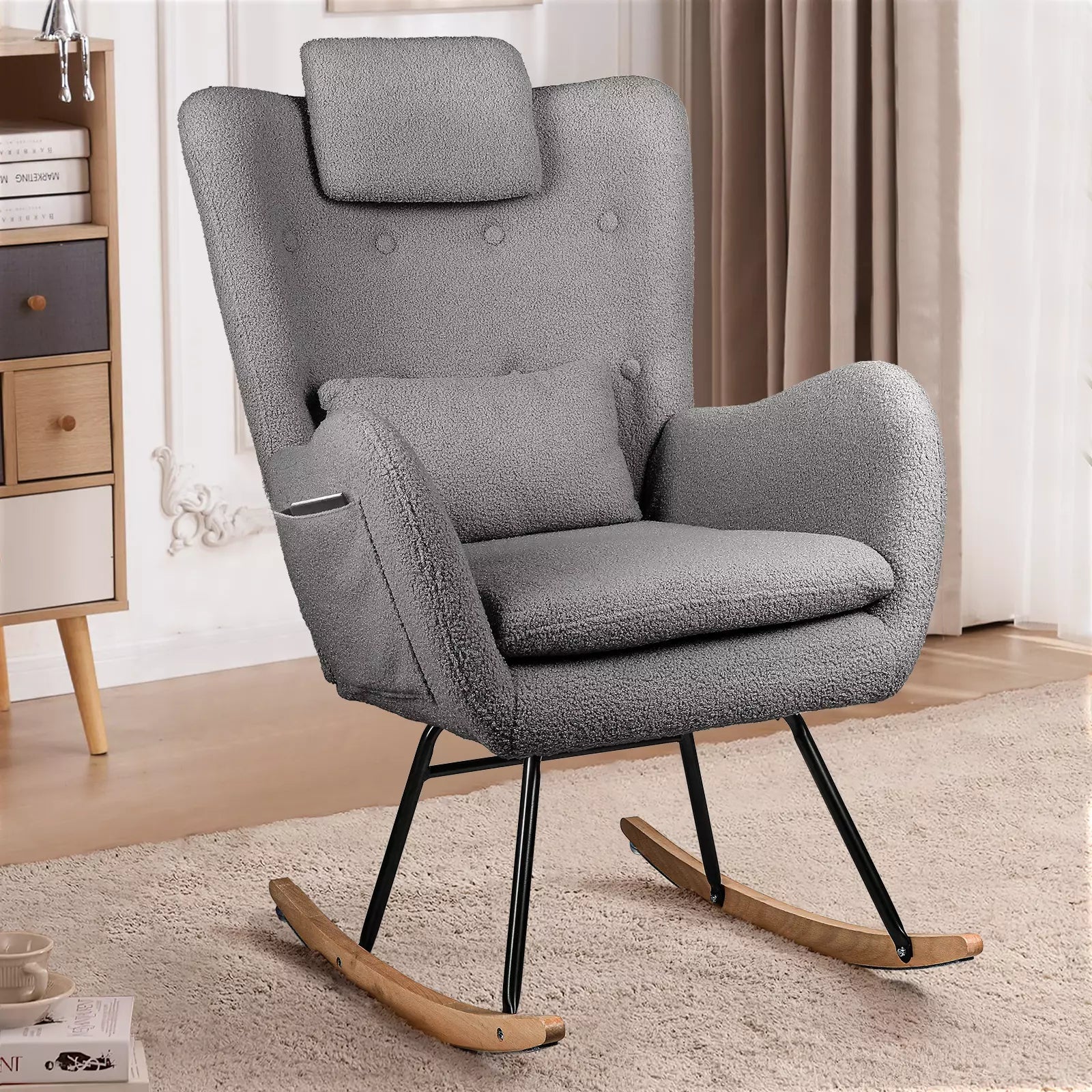 Waleaf Rocking Chair Nursery Rocker Teddy Upholstered Rocking Chair Indoor
