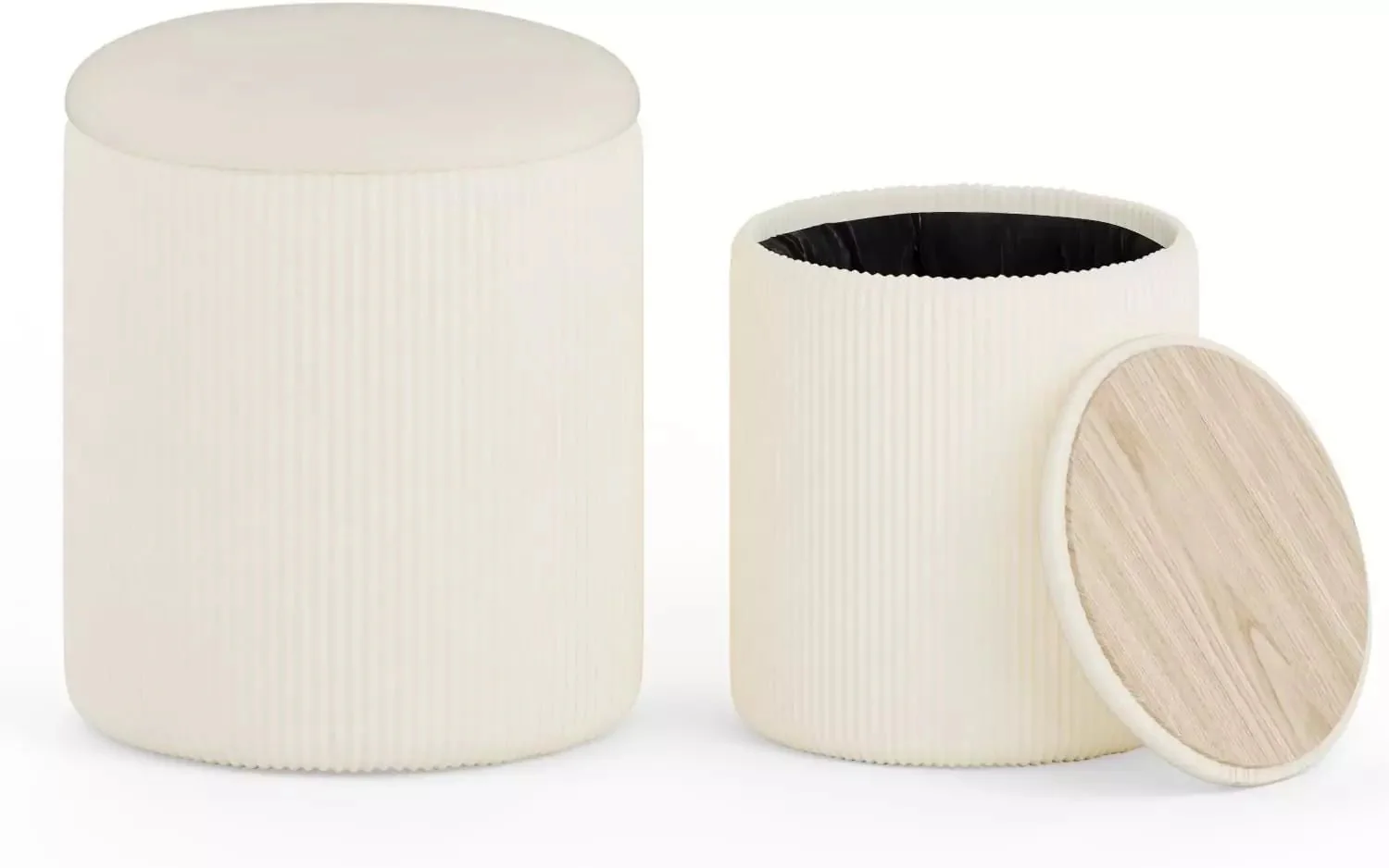 Waleaf Round Ottoman with Storage Set of 2,Velvet Vanity Stool