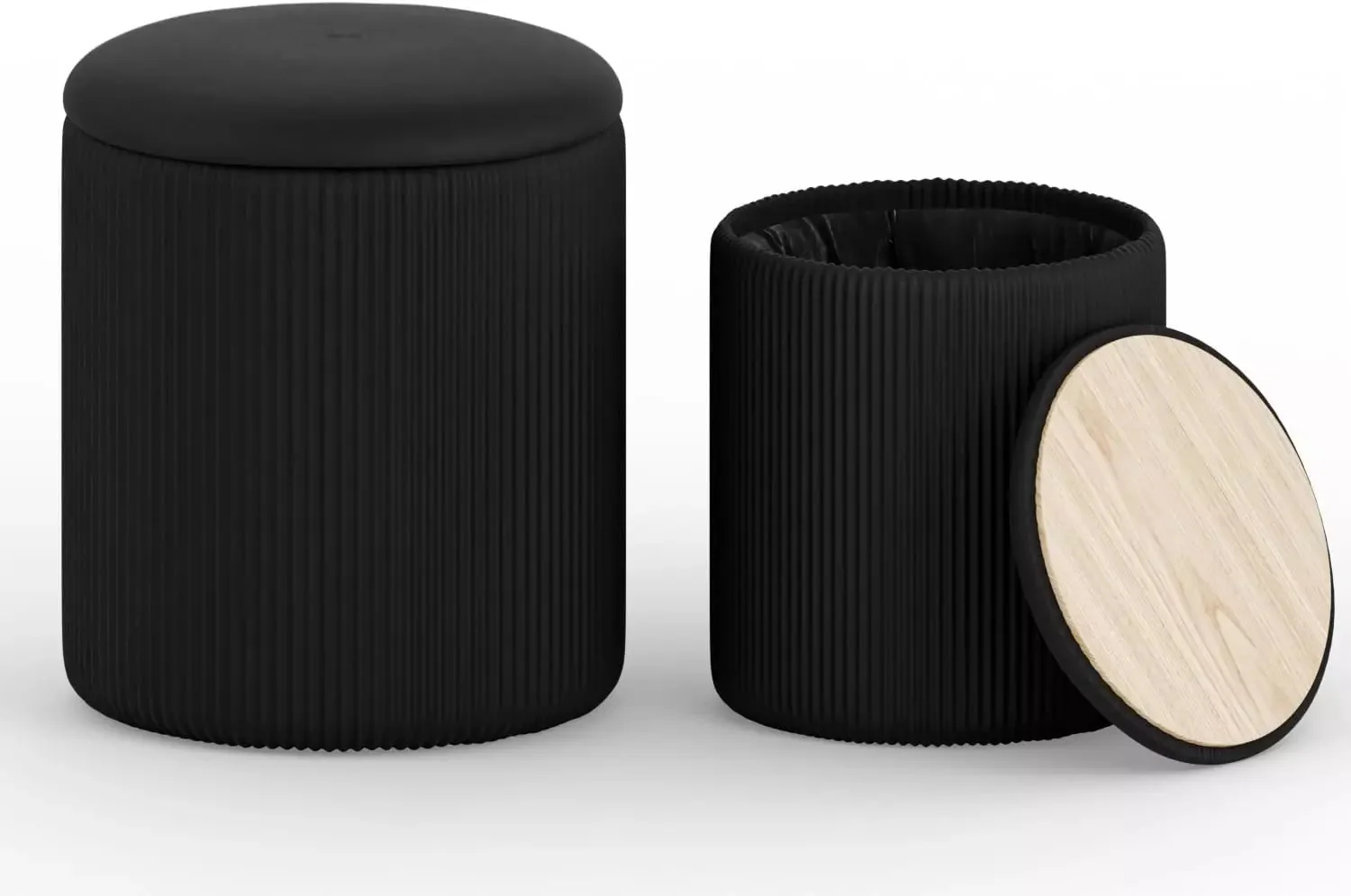 Waleaf Round Ottoman with Storage Set of 2,Velvet Vanity Stool - Image 2