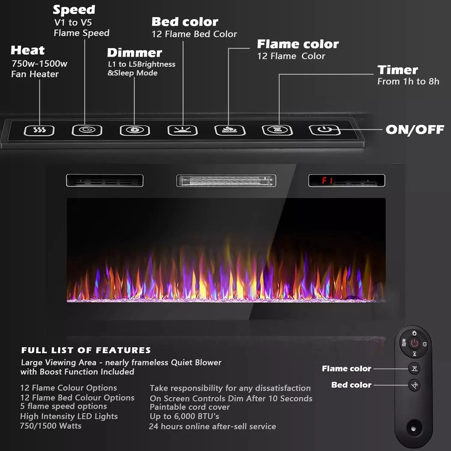 BOSSIN Ultra-Thin Silence Linear Mirrored Electric Fireplace - Image 12