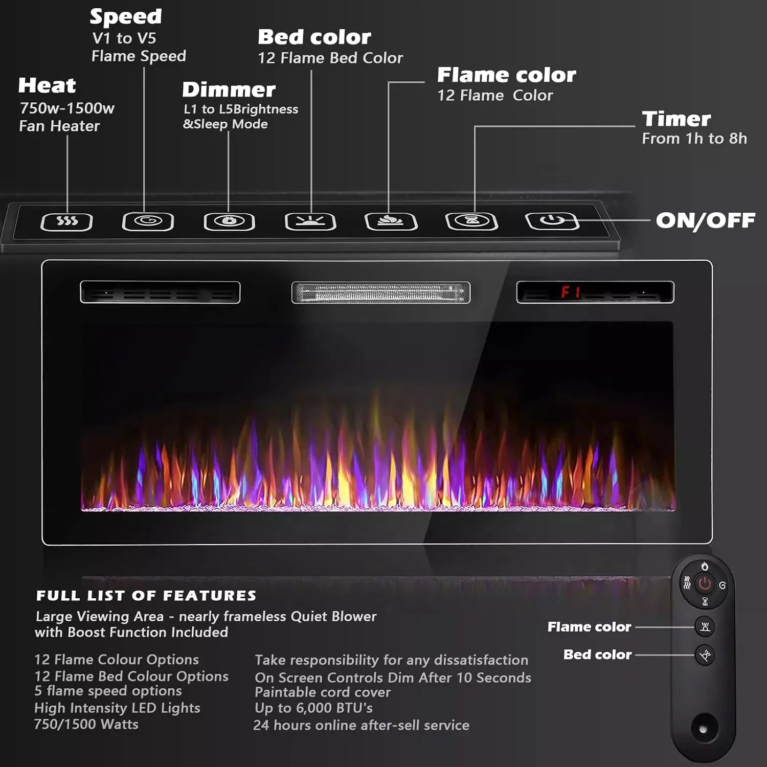 BOSSIN Ultra-Thin Silence Linear Mirrored Electric Fireplace - Image 21