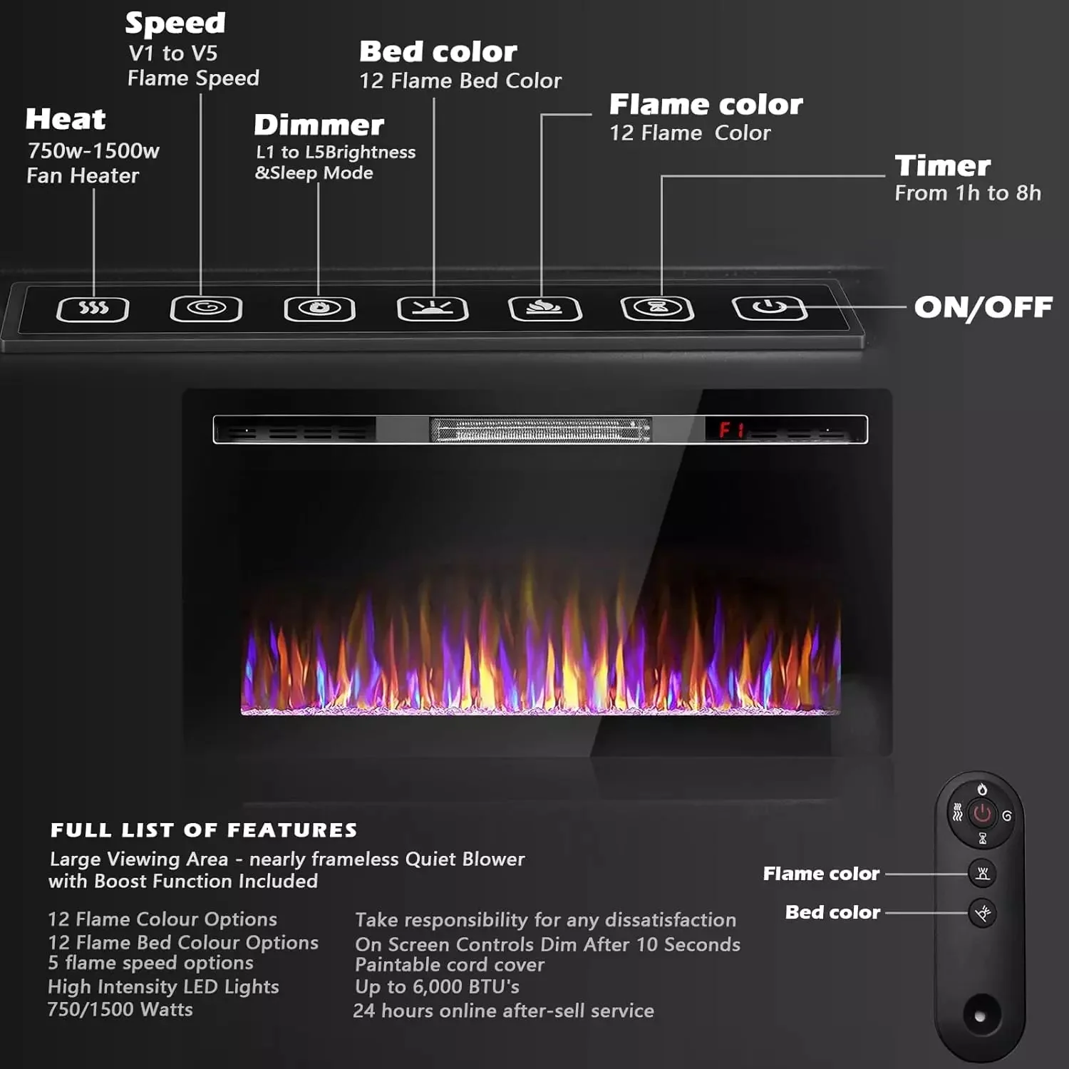 BOSSIN Ultra-Thin Silence Linear Mirrored Electric Fireplace - Image 3