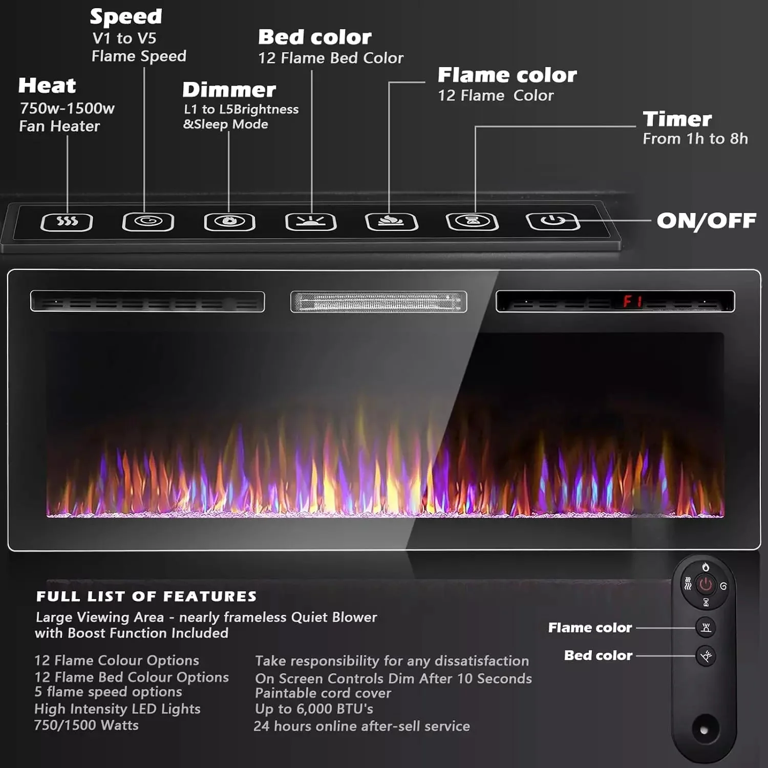 BOSSIN Ultra-Thin Silence Linear Mirrored Electric Fireplace - Image 30