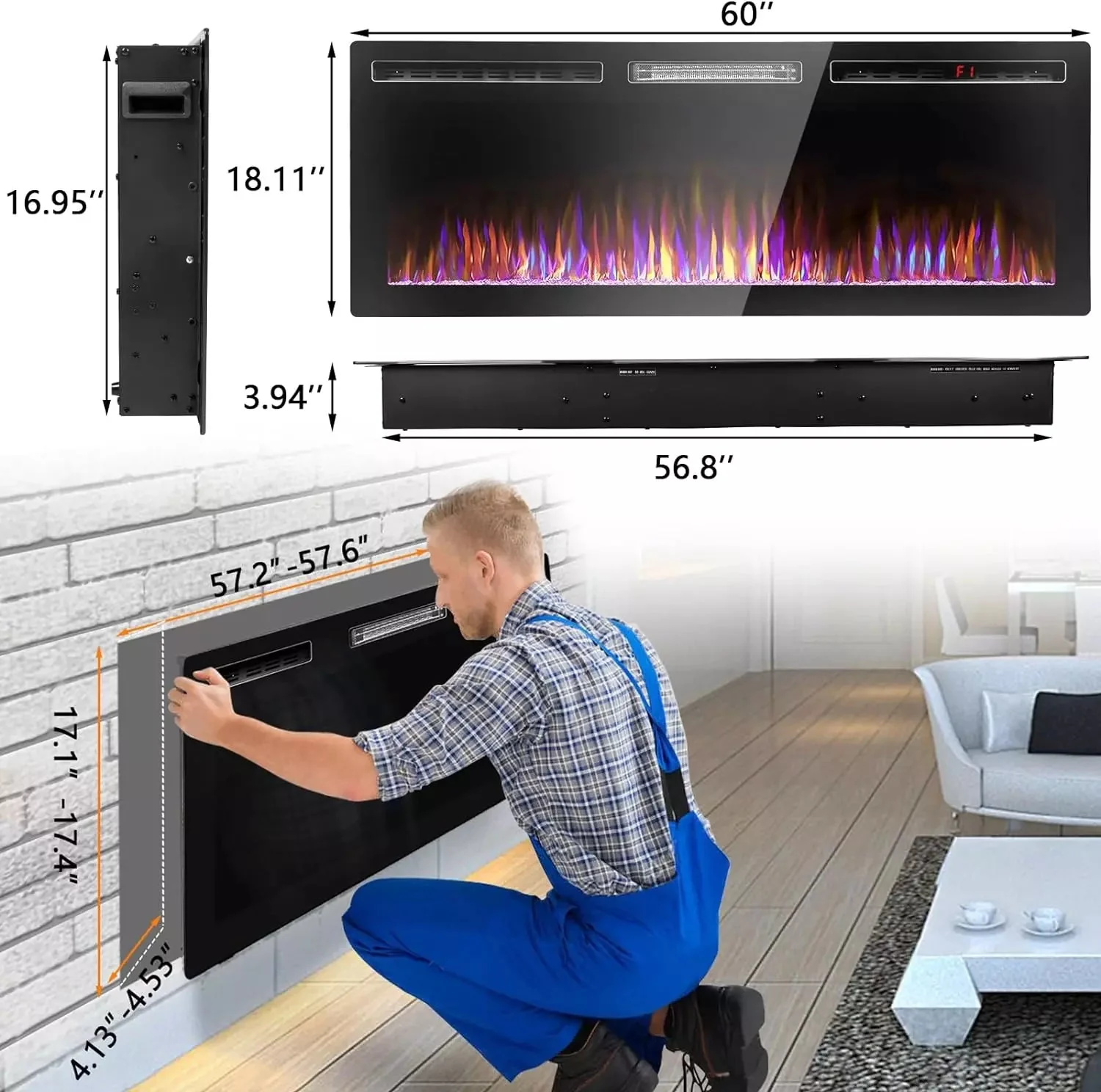 BOSSIN Ultra-Thin Silence Linear Mirrored Electric Fireplace - Image 32