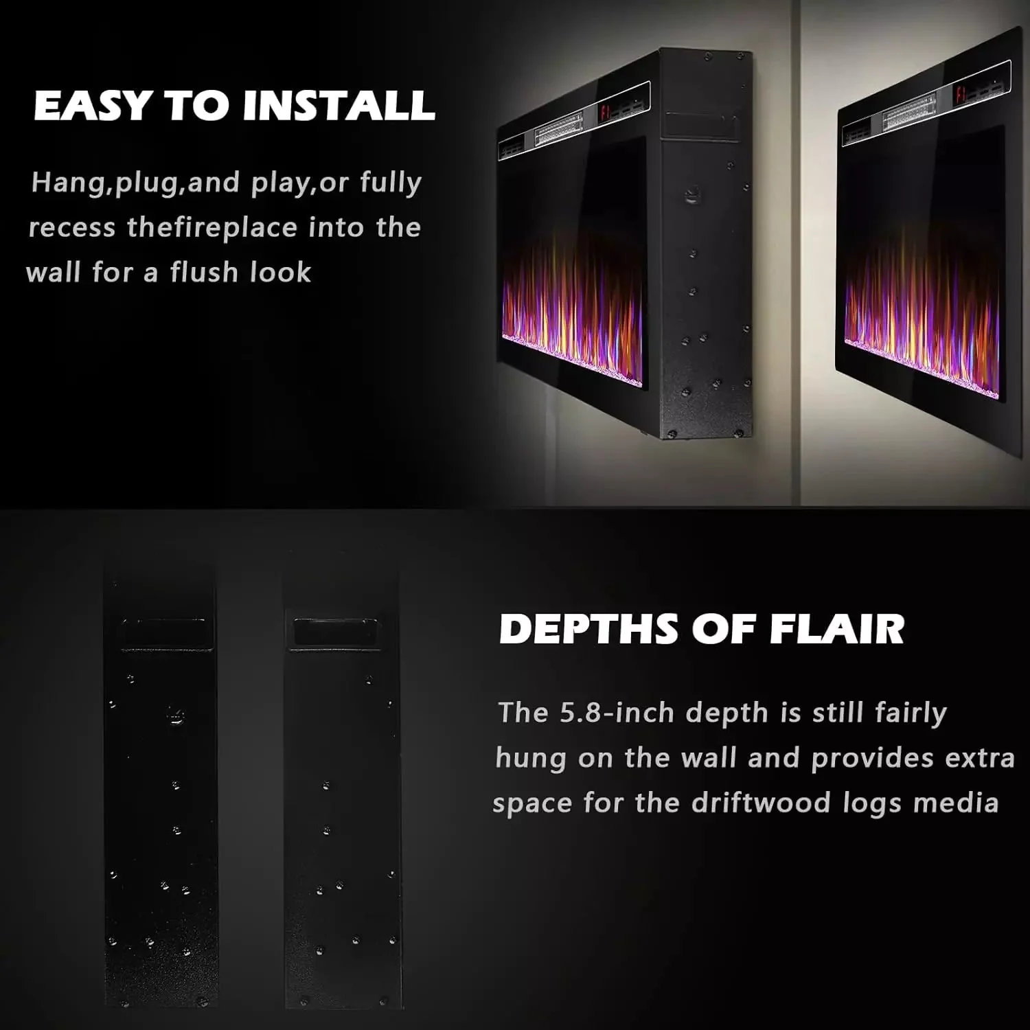 BOSSIN Ultra-Thin Silence Linear Mirrored Electric Fireplace - Image 7