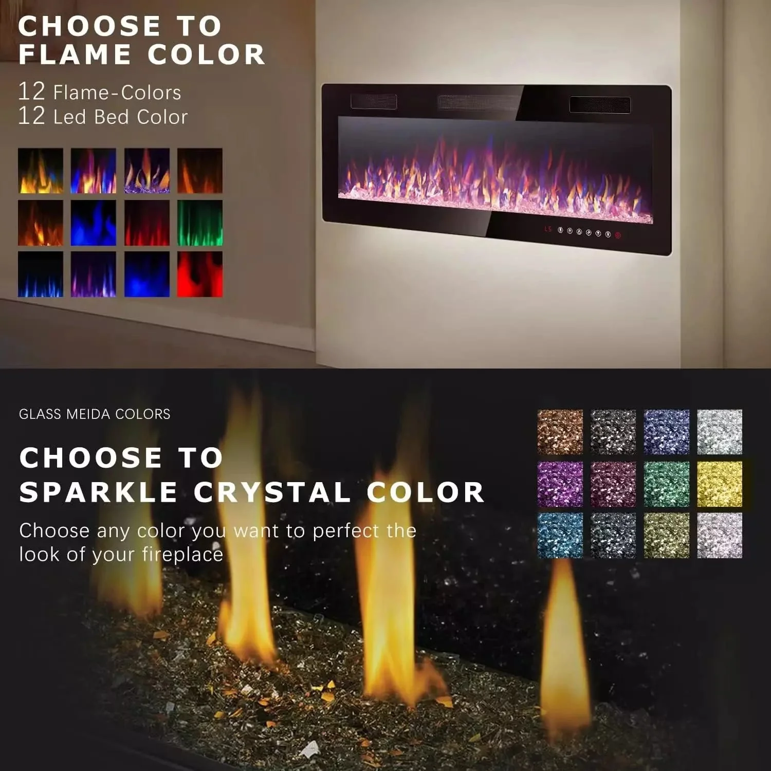 Vitesse Ultra-Thin Wall Mounted Electric Fireplace with Touch Screen and Remote - Image 27