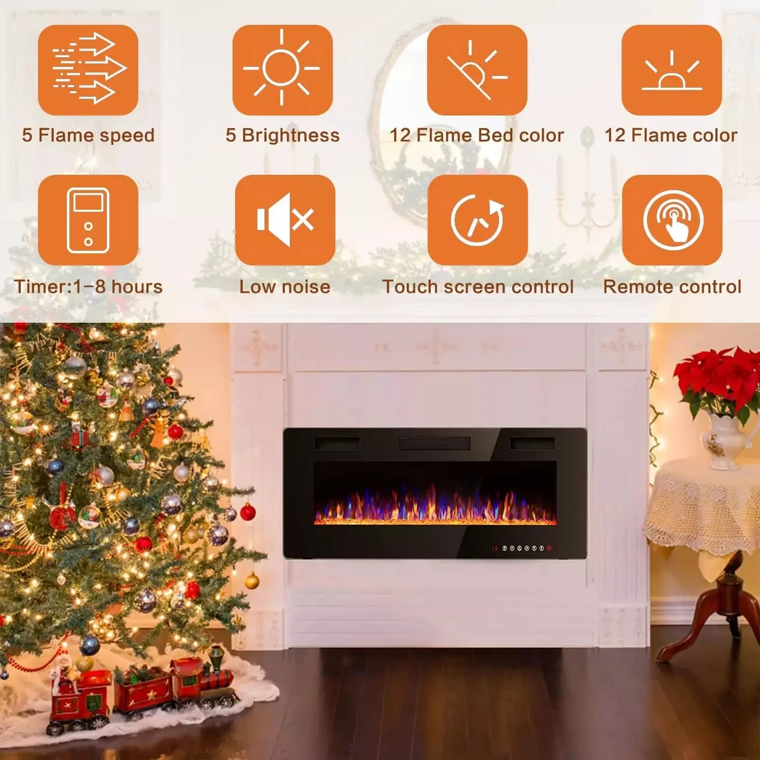 Vitesse Ultra-Thin Wall Mounted Electric Fireplace with Touch Screen and Remote - Image 3