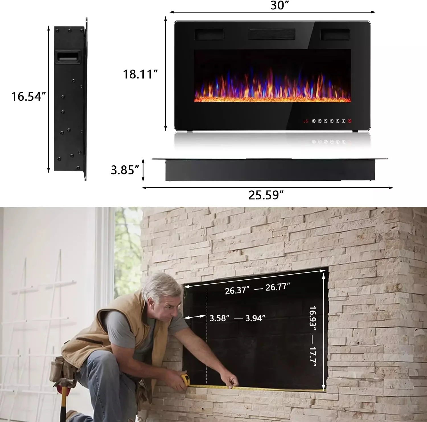 Vitesse Ultra-Thin Wall Mounted Electric Fireplace with Touch Screen and Remote - Image 7